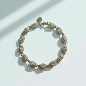 Genuine 925 Silver Crystal Pave Bead Bracelet Adjustable